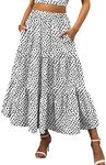 ANRABESS Women’s Summer Boho Flowy Swing Tiered A-Line Midi Skirt 2024 Fashion Trendy Elastic Waist Pleated Long Beach Dress with Pockets Floral Dot Small