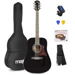 Max SoloJam Beginner Acoustic Guitar Starter Kit - Full-Sized Black Western Guitar for Adults & Kids, Complete Pack with Accessories and 6 Months Lessons Included