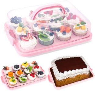 VGOODALL Cake Carrier, Cupcake Container with Lid Cake Holder 2 in 1 Portable Dessert Container for 12 Cupcakes Pie Muffin Pink