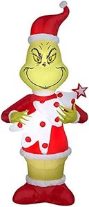 Holiday Accents Gemmy 6.5' Tall Santa The Grinch Holding A White Christmas Tree with Red Dots Christmas Inflatable Indoor/Outdoor Decoration,Multi,3713