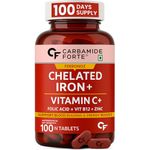 Carbamide Forte Chelated Iron Supplement for Women and Men | Folic Acid Tablets for Pregnancy | Hemoglobin Booster | 100 Veg Tablets for Hair Growth with Iron Bisglycinate