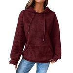 Items Under 4 Pounds Hoodies for Women UK Oversized Lightweight Waffle Hoodie Long Sleeve Casual Hooded Sweatershirt Autumn Winter Pullover Tops with Drawstrings Tops for Women Uk Clearance Sexy Red