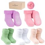 HANA MAMA Organic Cotton Socks, Baby Ankle Grip Socks,Non-Slip/Anti-Skid (5 Pairs) Cozy Warm Winter Socks - Thick Terry Cushion Newborn, Toddler Socks for 0-3 Years Old Winter Clothes (Girls/Boys)