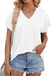 isermeo Women's Short Sleeve Oversized Tee Shirt Workout Basic Solid V Neck Going Out Tshirt Casual White XL