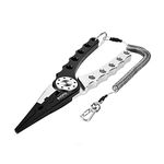 Booms Fishing X1 Fishing Pliers Aluminum, Surf Fishing Saltwater, with Coiled Lanyard and Sheath, Black