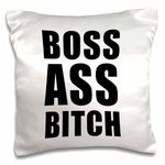 3dRose "Boss Ass Bitch" Pillow Case, Polyester, White, 16 x 16-inch