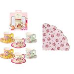 TalkingTablesVintage Floral Tea PartyPaper Cups and SaucersPack of 12Mixed Colours & TS5-SCALNAPKIN Pack of 20 (33cm) Floral Napkins for Afternoon Tea | Birthday Party |Pink, 13" x 13"