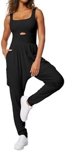 Casei Jumpsuits for Women Casual Summer Rompers Sleeveless Loose Strap Baggy Overalls Yoga Harem Jumpers with Pockets(Black,S)