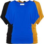 Free to Live 3 Pack Dolman Sleeve Tunic Dressy Business Casual Tops for Women Short Sleeve Shirts Work Outfits Travel Clothes, Black, Mustard, Royal Blue, XX-Large