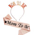 Propsicle Baby Shower Theme Satin Material Glitter Rose Gold Mom to Be Sash & Rose Gold Mom to Be Crown for Maternity Shoot Mom Sash & Tiara Maternity Photo Shoot Items - Pack of 2