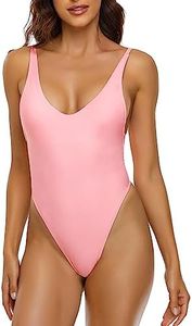 RELLECIGA Women's Light Pink High Cut Low Back One Piece Thong Swimsuit for Women Size Medium