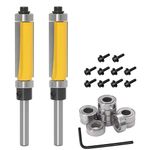 Bestgle 2Pcs 1/4" Shank Top and Bottom Bearing Flush Trim Router Bit with 10Pcs Top Mounted Replacement Bearings, Pattern Template Trimming Router Bits Woodworking Milling Cutter Tool