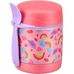 10oz Soup Thermo for Hot Food Kids,Lunch Thermo Kids Food Jar with Spoon Hot Insulated Food Containers,Leak Proof Stainless Steel Wide Mouth Lunch Food Thermo Jar for School(Pink-Rainbow)