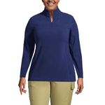 Lands' End Women's Tall Quarter Zip Fleece Pullover Top - blue - Medium