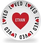 Tiny Expressions - Personalized Loved Plate for Kids with Custom Name and Valentine’s Day Design Design | 10" Diameter Dishwasher Safe | BPA Free Made in the USA Decorative Gift Plates (Red Loved)