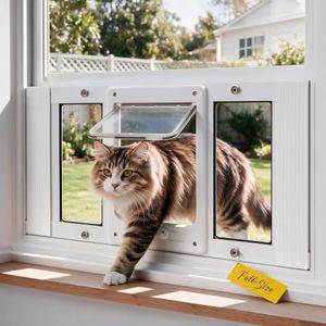 Aluminum Pet Door for Windows, Width Adjustable to Fit Window Width 31"-36", 10-Minute Cat Door Insert Window Installation, Cats Door for Window with Magnetic Suction Design and Weatherproof