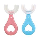 ZALUJMUS Set of 2 Kids U-Shaped Whole Mouth Teeth Brush, Silicone Bristles Massage Gums, All-Round Cleaning, Manual (2-6Y, Blue+Pink)