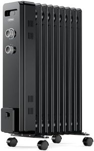 VonHaus Oil Filled Radiator 9 Fin – Oil Heater Portable Electric Free Standing 2000W for Home, Office, Any Room – Adjustable Thermostat, 3 Heat Settings, 4x Wheels, 1.5m Power Cable – 2 Year Warranty