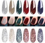 Vishine Reflective Shinny Glitter Gel Nail Polish, Explosion Diamond Christmas 6 Colors Charming Red, Brown ,Blue, Noble Golden, Classic Sliver Holographic Gel Polish Kit UV LED Soak Off Nail Polish Home DIY Manicure Nail Art Varnish 8ml