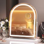 Hasipu Vanity Mirror with Lights, 14"× 17.7" Arched LED Makeup Tabletop Mirror, Lighted Makeup Mirror with Lights, Smart Touch Control Dimmable 3 Modes Light 360°Rotation White