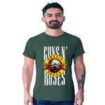 SPECIALTEES Men's Casual Regular Fit Guns N' Roses Black Half Sleeve Round Neck Cotton T-Shirt (Bottle Green, Large)