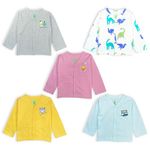 YUV Unisex Infant Full Sleeve Front Open T-Shirts with Snap Buttons, Set of 5, Assorted Colours (in, Age, 0 Months, 3 Months, Regular, C001)