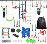 Slsy 60FT Ninja Warrior Obstacle Course with 10 Obstacles, Ninja Slackline Kit for Kids, Durable Playset Equipment for Boys & Girls with Monkey Bar, Swing, Climbing Ladder & Net