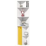 HOMCOM 5-Tier Corner Bookcase, Bookshelf, Freestanding Shelf Unit with Storage Compartments and Door Cabinet, White