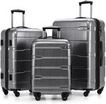 Coolife Luggage Expandable 3 Piece Sets PC+ABS Spinner Suitcase 20 inch 24 inch 28 inch (Charcoal., 3 piece set)