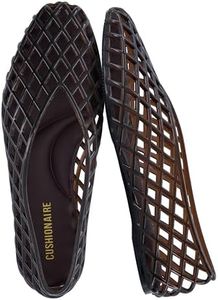 CUSHIONAIRE Siesta Modern Lattice Ballet Flats for Women, Comfortable Slip On Pointed Toe Womens Jelly Shoes, CHOCOLATE 6
