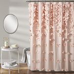 Lush Decor Riley Shower Curtain, 72" W x 72" L, Blush - Luxury Shower Curtain With Bows - Charming Texture - Beautiful & Elegant Girly Bathroom Accessory - Romantic, Vintage Glam Bathroom Decor