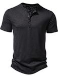 LucMatton Men's Casual Short Sleeve Slim Fit Henley Shirt Stylish 4 Buttons Muscle T-Shirts Black X-Large