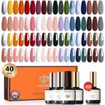 Modelones 40 Pcs Gel Nail Polish Kit, 36 Colors Fall Gel Polish with Matte & Glossy & Glitter Top Base Coat, Nude Brown Colors Nail Polish Soak Off Pink Blue Glitter Starter Nails Gel Kit Manicure Gift for Women