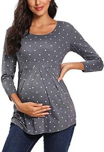 Glampunch Women's Maternity Tops Short & 3/4 Sleeve Round Neck Front Pleat Peplum Tunic Top Pregnancy Shirts