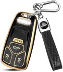 QBUC for Audi Key Fob Cover with Keychain,for Audi Key Cover Fit for Audi A4 Q7 Q5 TT A3 A6 SQ5 R8 S5 Smart Key (Black-A)