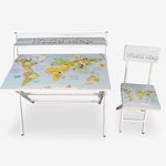 Wishing Clouds Kids Study Table with Chair, Kids Desk and Chair Set, Study Table and Chair for Kids 3-10 Years (with Shelf, World Map)