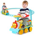 Costzon Ride on Toys, 6V Electric Ride on Train with Tracks, Storage Seat, Flashing Lights & Music, Backrest, Anti-tilt Device, Gift for Toddler Boys & Girls, Battery Powered Ride on Car (Blue)