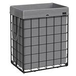 SONGMICS Laundry Hamper, 23.8 Gal (90L) Laundry Basket, Collapsible Clothes Hamper, Black and Gray ULCB190G01