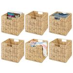 mDesign Set of 6 Storage Basket – Foldable Water Hyacinth Storage Box – Basket Storage Unit Ideal for Storing Clothes, Toys or Magazines – with Wickerwork Pattern – Natural