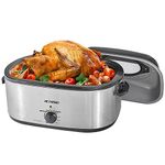 Roaster Oven, 24Qt Electric Roaster Oven, Turkey Roaster Oven Buffet with Self-Basting Lid, Removable Pan, Cool-Touch Handles, 1450W Stainless Steel Roaster Oven, Silver