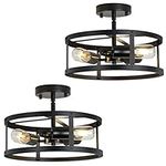 SKEJAO Black Semi Flush Mount Ceiling 3-Light Hallway Light Fixtures Ceiling Mount for Farmhouse,Kitchen,Hall (2 Pack)