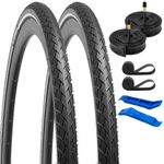 YUNSCM 2-PCS 700C Bike Tires 700X40C/42-622 60TPI and 700C Bike Tubes Schrader Valve with 2 Rim Strips Compatible with 700X38C 700X39C 700X40C 700X42C Bike Bicycle Tires and Tubes (Y-579)