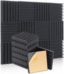 Hertber 24 Pack Sound Proof Panels Self-adhesive Soundproofing Panels with High Density and Strong Glue, 12 x 12 x 2 Inches Acoustic Panels Black Grooved Acoustic Foam for Echo Studio and Vocal Booth…