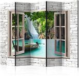 murando Decorative Room Divider Window view Landscape 225x172 cm / 89"x68" Single-Sided Folding Screen 5 Panels Room Partition Non-Woven Canvas Print Opaque Photo Display blue beige c-C-0086-z-c