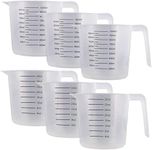 U.S. Kitchen Supply - 32 oz (1000 ml) Plastic Graduated Measuring Cups with Pitcher Handles (Pack of 6) - 4 Cup Capacity, Ounce and ML Cup Markings - Measure & Mix Recipe Ingredients, Flour, Water