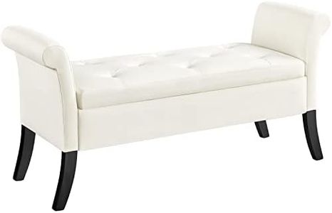 Yaheetech Banco con Almacenamiento Taburete Almacenaje Banco con Pata Madera Capacidad de Carga 300 KG para Dormitorio Sala de Estar Entrada Pasillo Blanco
