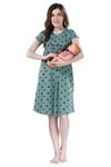 AV2 Women's Cotton Printed Maternity and Feeding Midi Nighty (3099, Green, X-Large)