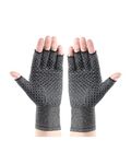 MAXCOPPER Anti-Slip Half-Finger Compression Arthritis Gloves 100% Copper-Infused, Antimicrobial, Eliminates Odors (Grey - Medium)