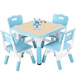 FUNLIO Kids Table and 4 Chairs Set, Height Adjustable Toddler Table and Chair Set for Ages 3-8, Easy to Wipe Arts & Crafts Table, for Classrooms/Daycares/Homes, CPC & CE Approved (5-Piece Set) - Blue