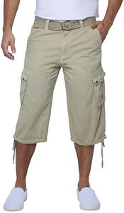 X RAY Men's Belted Long Cargo Shorts for Men, Below Knee Length Mens Cargo Shorts, 3/4 Pants (Big and Tall Shorts for Men) Stone 54